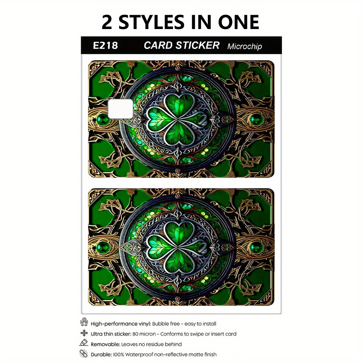 2pcs Lucky Clover Card Skin - Durable PVC Privacy Sticker for Credit Cards, Bank Cards, and Transit Cards, Scratch-Proof, Fashionable Decorative Accessory and Gift, Removable Self-Adhesive Decorative Card Skin with Adhesive B