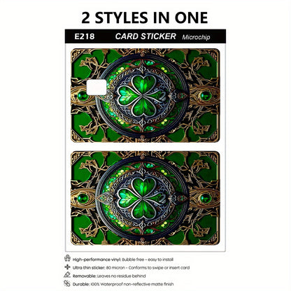 2pcs Lucky Clover Card Skin - Durable PVC Privacy Sticker for Credit Cards, Bank Cards, and Transit Cards, Scratch-Proof, Fashionable Decorative Accessory and Gift, Removable Self-Adhesive Decorative Card Skin with Adhesive B