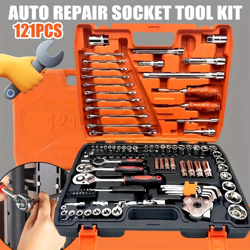 Multi-functional Toolbox Set, Professional And High-quality Automotive Repair Tools (46/121pcs), Drive Socket Ratchet Wrench, Automotive, Motorcycle And Bicycle Mechanical Repair, Household Multi-functional Tool Set, Gift for