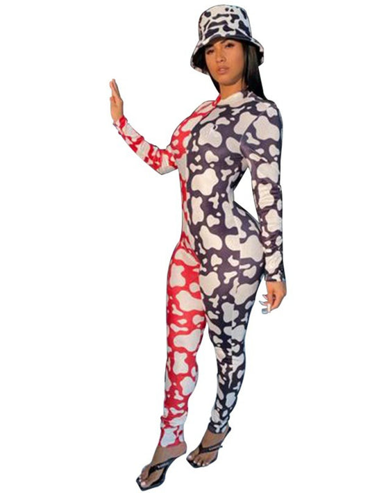 D9809 Women'S Relaxed Jumpsuit Featuring a Casual Print, Long Sleeves, And Suitable for Home Wear