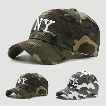 Unisex Camouflage Baseball Cap with NY Letter Embroidery - Adjustable Snap Closure, Lightweight 100% Acrylic Suitable for Outdoor, Casual, And Party Wear, Printed Baseball Cap, Black Baseball Cap, Mesh Baseball Cap, Casual We