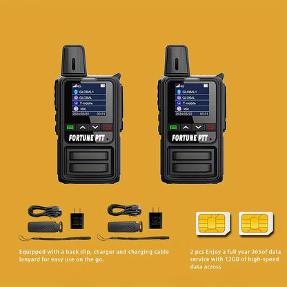 2pcs Global Walkie Talkies with SIM Cards - Long Range Two-Way Radios, Push-to-Talk (PTT), USB Charging, Compatible with 2.4G/3G/4G/5G Networks - for Construction, Events, Emergencies, Home, Office, Outdoor - Portable Handhel