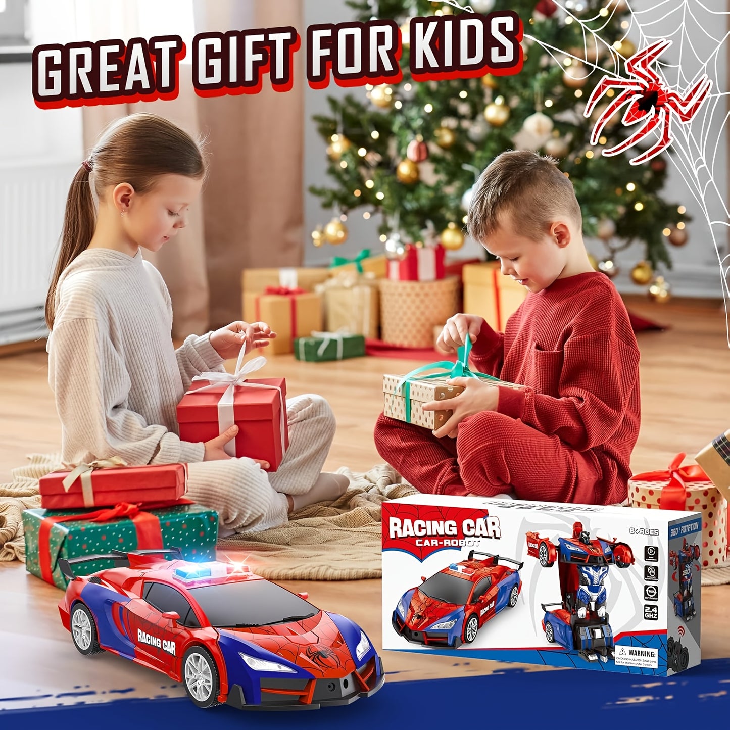 Convert remote control car toys, rechargeable batteries, 2.4GHz remote control car with one-click transformation, fast 360-degree rotating robot - the perfect gift for children
