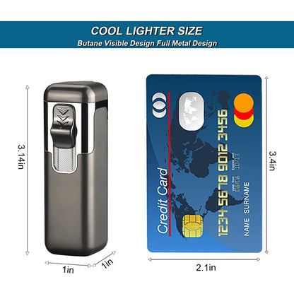 1pc Quad Direct Blow Flame Inflatable Butane Lighter | Adjustable Windproof, Metal, Ideal for Camping, Outdoor, Collections, Gifts, Birthday, Holiday Gifts