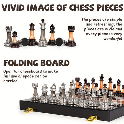 15" Large Chess Set for Adults with Weighted Acrylic Chess Pieces 3.5" King & Portable Folding Marbling Wooden Chess Board Travel Chess Sets Family Board Game Gift – Elegant Classic Chess Game