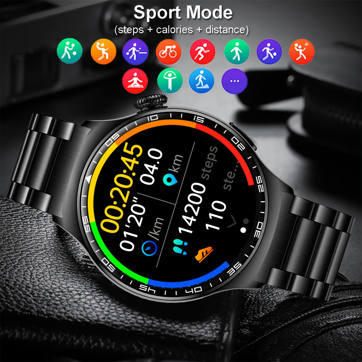 Coiusor new Men's business smart watch 1.53 inches, mobile phone sync information, wireless call, IP68 waterproof 100+ sports modes, outdoor sports fitness tracker, three watch bands, Men's gifts can connect to iPhone and And