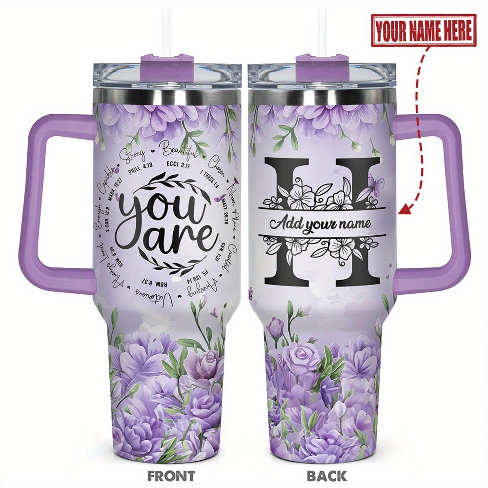 1pc Personalized Name & Motivational Quote Tumbler 40oz with Lid - Custom Stainless Steel Cup, Insulated for Hot/ Drinks, Custom Name/Date/Message Gift for /Men, Birthdays, Christmas, Valentines, Teachers, Coworkers
