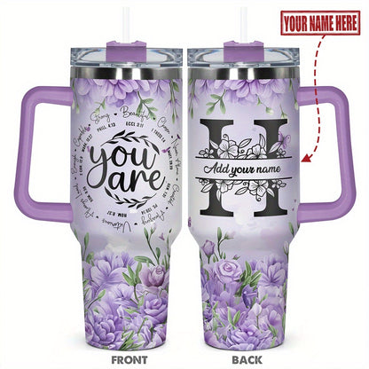 1pc Personalized Name & Motivational Quote Tumbler 40oz with Lid - Custom Stainless Steel Cup, Insulated for Hot/ Drinks, Custom Name/Date/Message Gift for /Men, Birthdays, Christmas, Valentines, Teachers, Coworkers