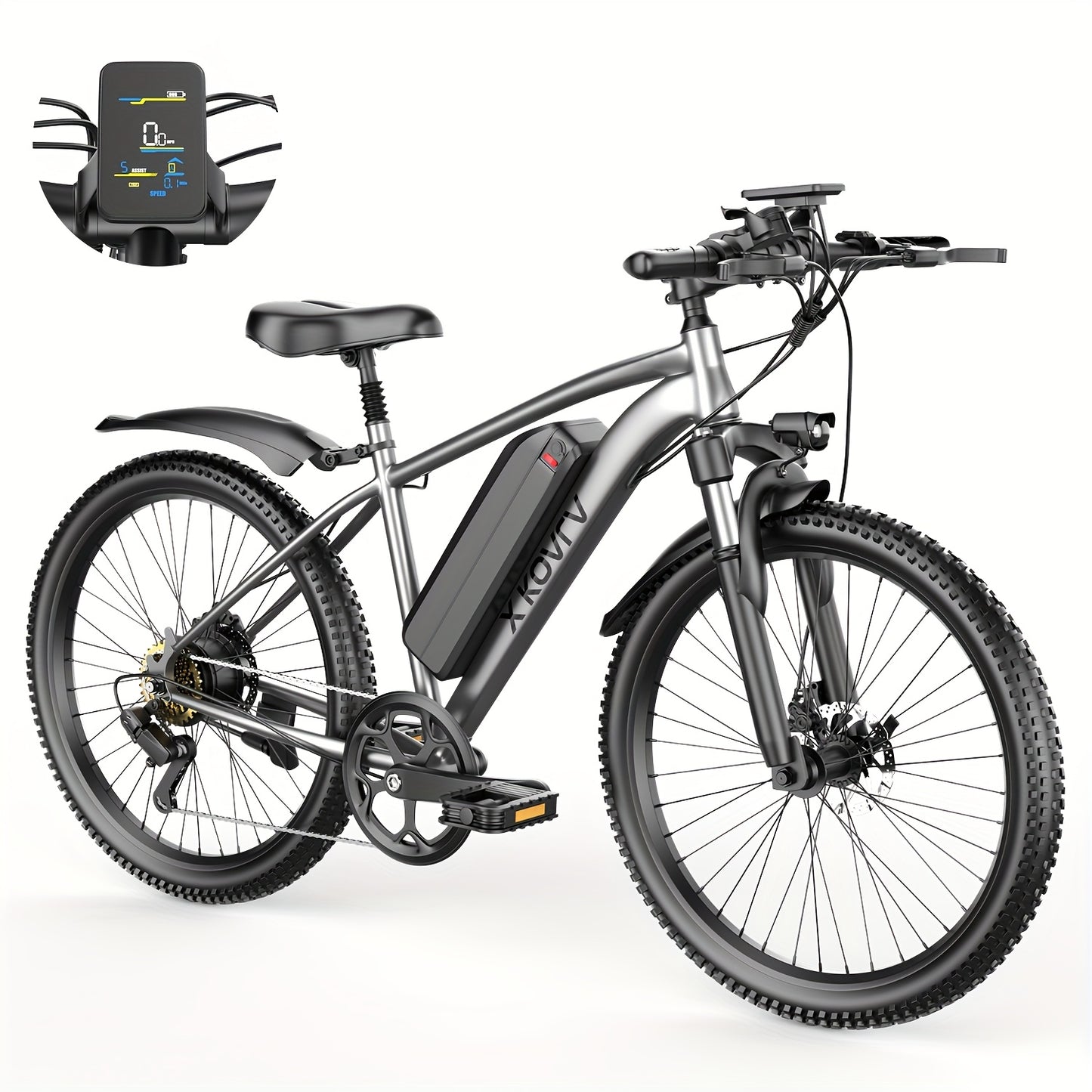 26 Inch Adult Electric 48V10Ah Removable Battery 740W Peak Motor 20 MPH All-Terrain Mountain E- with Front Suspension, Disc Brakes & LCD Display - Heavy-Duty Tire Conversion (Compatible with 110-240V) for Men &