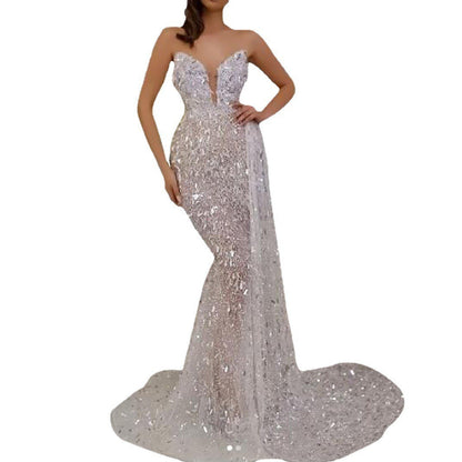 Hot Silvery Camisole Dress, Women's Summer V-neck Fashionable Slim Fit Dress, Shiny Metallic Feeling, Nightclub Party Dress, Date Vacation Bride Toast Dress
