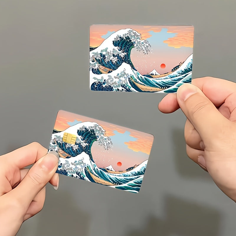 4pcs of exquisite wave-shaped decorative stickers - Personal bank card privacy light beige card sleeve protection stickers - Suitable for credit cards and bank cards, durable and scratch-resistant, a cool and unique gift,  Vi