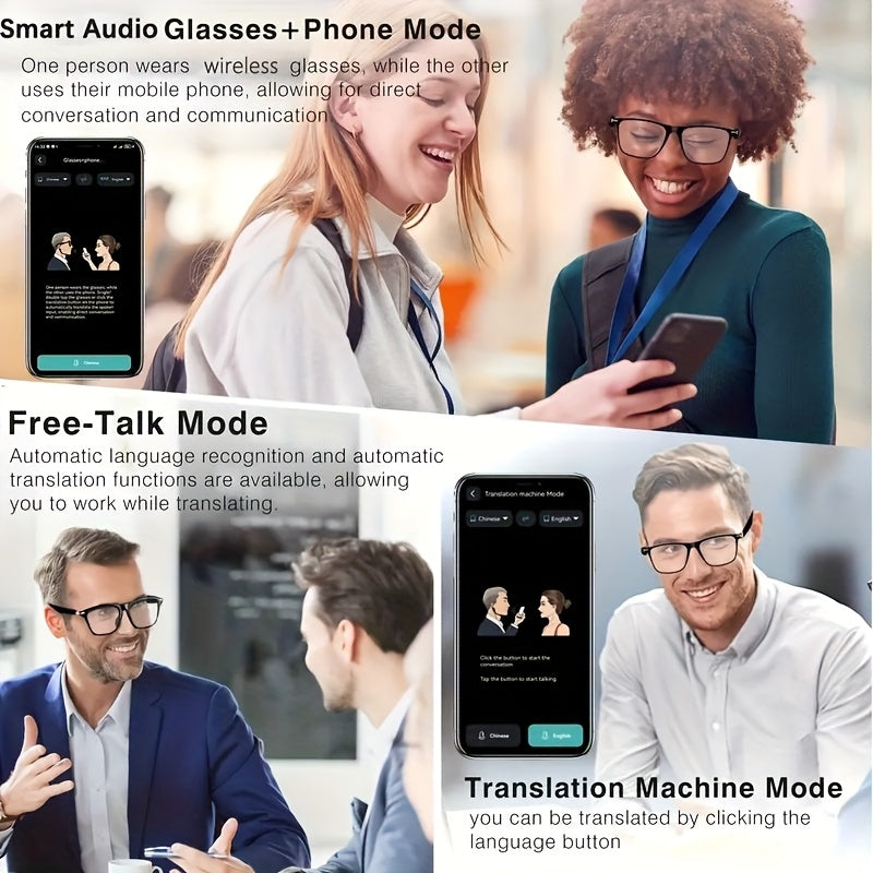 AI Smart Glasses, Smart Glasses with 164 Languages Real-time Translation Support, AI Chat Deepseek R1 And Gemini-2.5 System, Built-in Microphone And Speaker, Calls Music Playback And Hands-Free Calling, Physical Color Changin