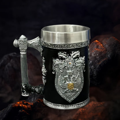 Stainless Steel Resin Relief Cup - Medieval Beer Mug, 1pc, 20.29oz - Vintage German Creative Large Tankard - Non-Slip, Reusable, Multi-Purpose - for Home, Kitchen, Bar, Christmas, Halloween Gift