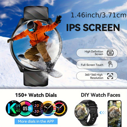 QTLJJBY Round wireless call smart sports watch, 1.46 inch HD full screen touch display, fitness tracker, IPX8, 7 days of battery life, long standby, with information push, female function, multiple sports modes (pedometer, ca