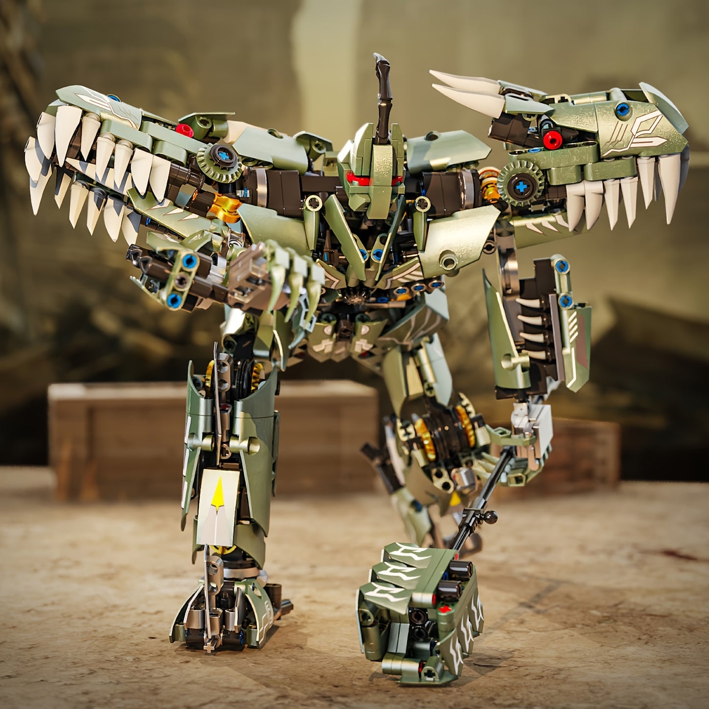 Green Dinosaur Mech Building Toy Model Creative 2-in-1 Dinosaur Robot Model Assembly Building Blocks Toy Set Transformable into Two Forms Desktop Ornament Halloween Christmas New Year Gift 1000+ Pieces Children Teens 6+