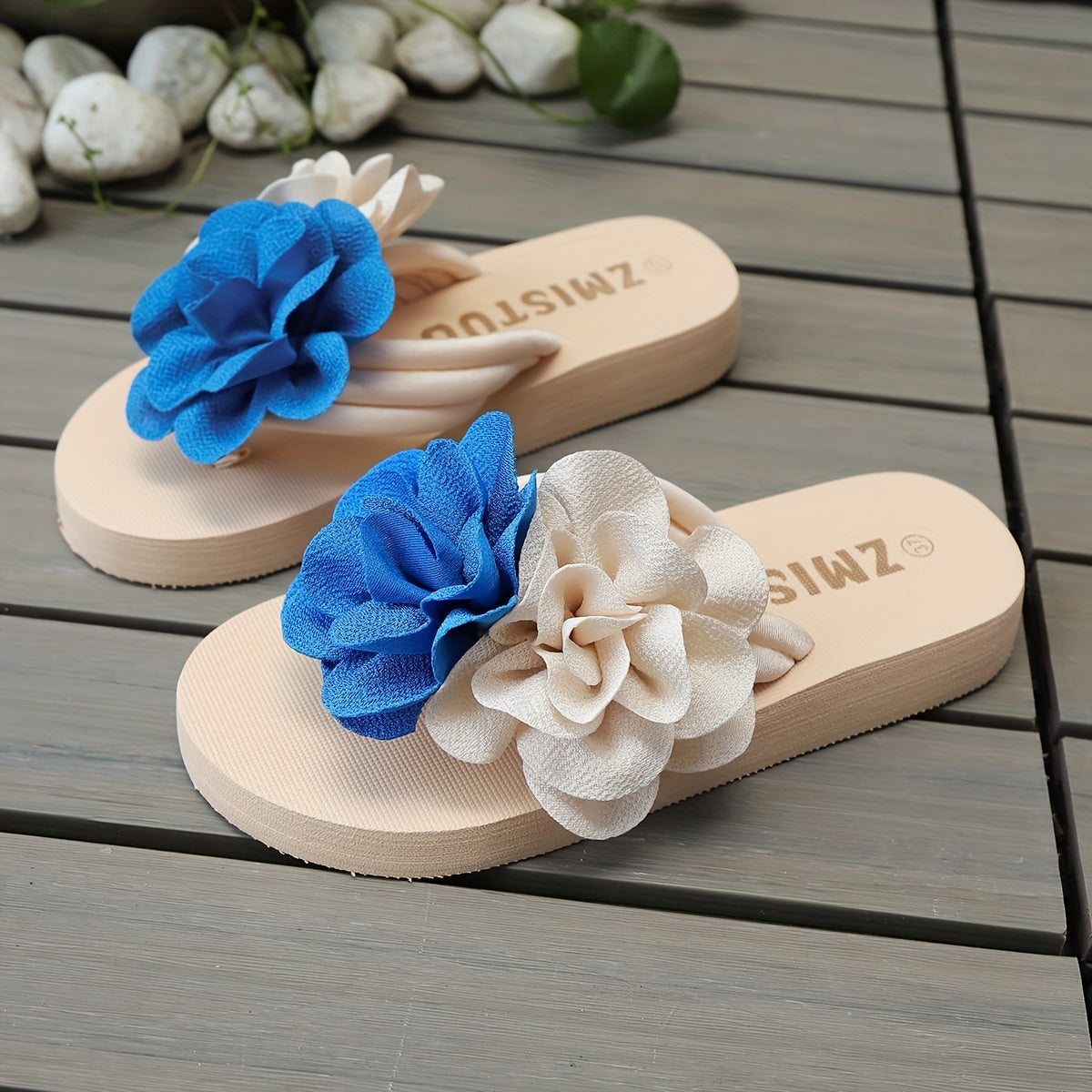 Women's Slip-On Floral sandal - Slipresistant Rubber Sole, Pink & Yellow Floral pattern, Cushioned insole - All-Season Beach, Casual, Formal Footwear - Easy-Clean Women's Shoes