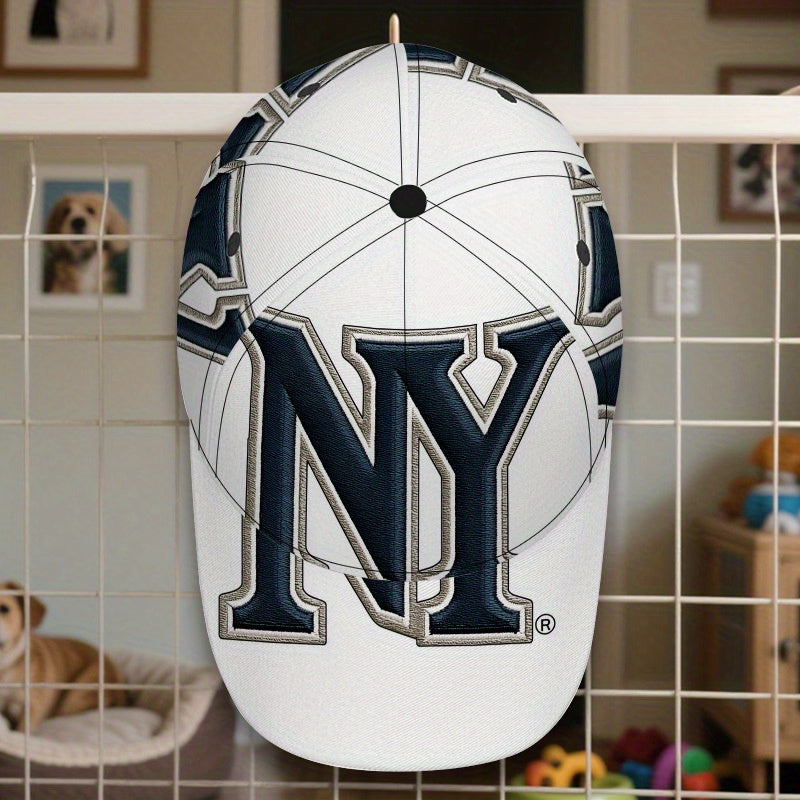 1pc NYC Embroidery Snapback Cap - Lightweight Polyester Baseball Hat with Full-Body Vibrant NY Logo Print, Black & White Street Style for Running, Sports & Casual Wear, Sports Cap | Funky Style Cap | Durable Headgear