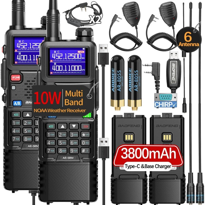 Baofeng Radio Ham Radio Long Range 5RM 10W Handheld NOAA Weather Radio 3800mAh Rechargeable Walkie Talkies for Adults with Programming Cable USB C Charging for Hunting Survival Gear 2 Pack