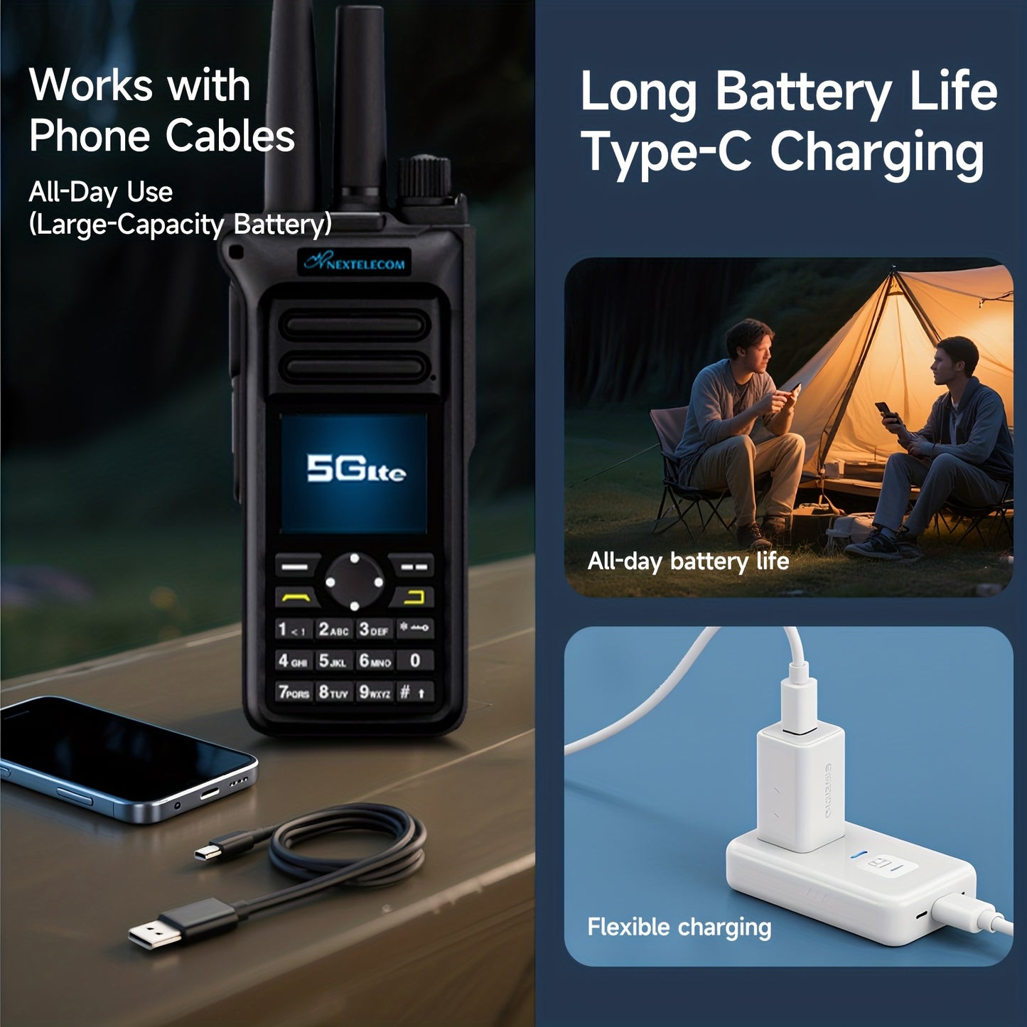 GT-10 Dual Mode 5G/UHF Walkie Talkie with SIM Card Unlimited Range Cellular Network PoC Two Way Radio Dual PTT GMRS FM 8000mAh AES256 Repeater Type-C Charging MON
