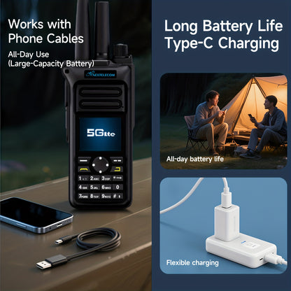 GT-10 Dual Mode 5G/UHF Walkie Talkie with SIM Card Unlimited Range Cellular Network PoC Two Way Radio Dual PTT GMRS FM 8000mAh AES256 Repeater Type-C Charging MON