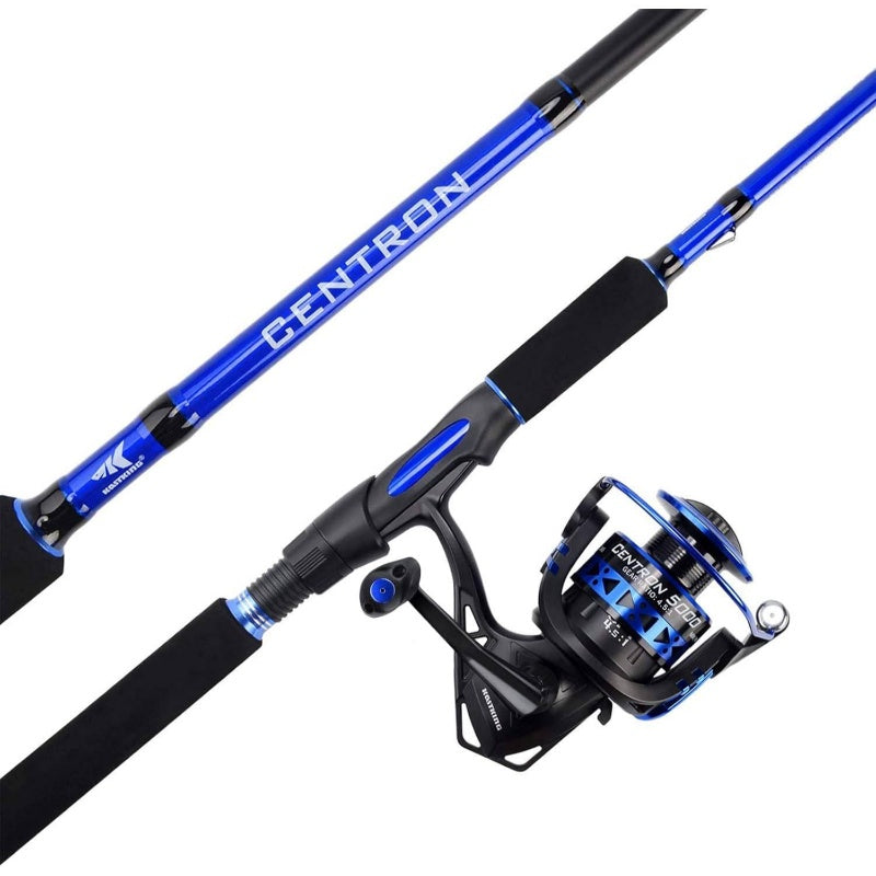 2pcs Centron Heavy-Duty Spinning/Baitcasting Fishing Rod and Reel Combo - IM6 Graphite Blanks with Stainless Steel & Ceramic Guides, Fast Action Medium Power, Contoured EVA Handle & Fighting Butt, Smooth Drag System - Saltwat