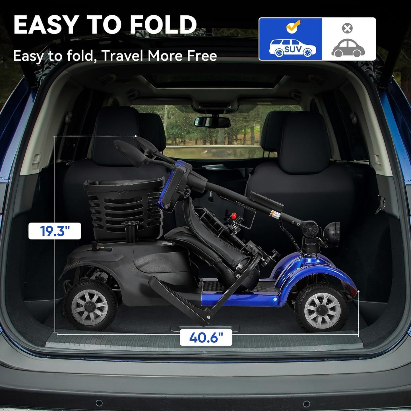 Heavy-Duty 4-Wheel Mobility Scooter For Seniors & Adults - 250W Motor, 14.9-Mile Range, 330LBS Load, 8" All-Terrain Solid Tires, Foldable Lightweight, Dual-Power Battery, Rearview Mirror, Indoor/Outdoor Use, Trunk Storage, Lo