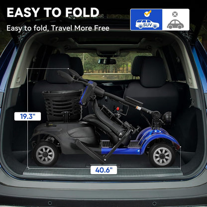 Heavy-Duty 4-Wheel Mobility Scooter For Seniors & Adults - 250W Motor, 14.9-Mile Range, 330LBS Load, 8" All-Terrain Solid Tires, Foldable Lightweight, Dual-Power Battery, Rearview Mirror, Indoor/Outdoor Use, Trunk Storage, Lo