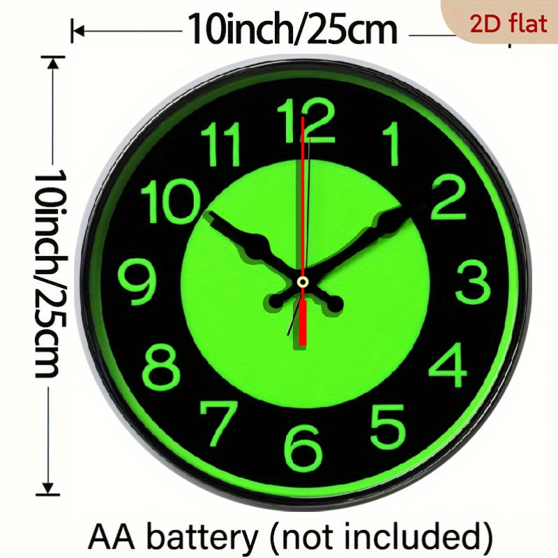 12 Inch Neon Green Glow-in-the-Dark Wall Clock - Retro Modern Minimalist Design with Large Easy-to-Read Numbers, Silent Non-Ticking Battery Operated, Wood Frame & Hands - Ideal for Living Room, Bedroom, Kitchen, Office - AA B