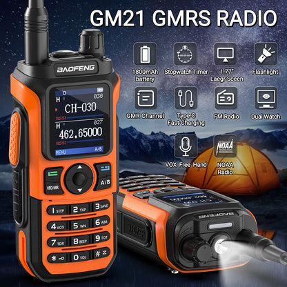 2Pack BAOFENG UV-21R GMRS Handheld RadioLong Range Walkie Talkie NOAA Weather Receiver And Scan Rechargeable GMRS Repeater Capable Two Way Radio with USB-C Charger Full Kit for Hunting Fishing Outdoor Activities
