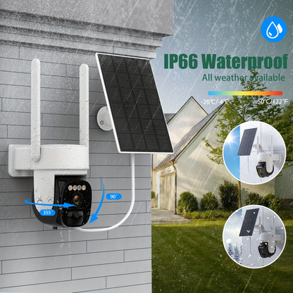 5pcs Solar Outdoor Wireless Security Camera, 2K 360° Panoramic Tilt Low Power WiFi Security Camera, Cctv 2.4G WiFi, PTZ With AI Motion Detection, Color Night Vision, Two-way Audio, Cloud Storage, Application Connection IP66