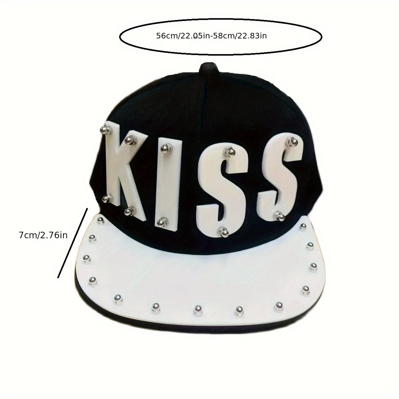 Punk Style Men'S Baseball Cap, 100% Polyester Lightweight Flat Brim Hat with Alphabet Pattern and Embellishments, Non-Stretch Fabric