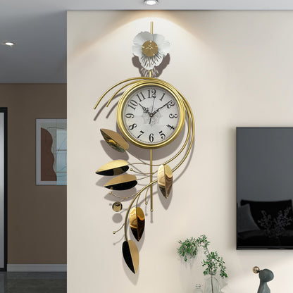 16.54x1.97x38.19inch New Chinese Style Ginkgo Leaf Wall Clock, Fashionable Light Luxury Silent Decorative Hanging Timepiece for Living Room, Stylish Wall Clock, Clocks For Living Room, Oversized Wall Clock, Retro Wall Clock