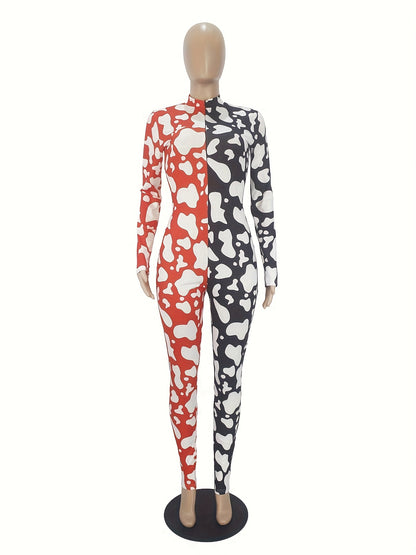 Women'S Camouflage Print Long Sleeve Jumpsuit with V-Neck, Button Detail, and Wide-Leg Pants - Casual All-Season Home & Casual Attire, Jumpsuit for Women, Comfortable Fashion, Stylish Button Detail