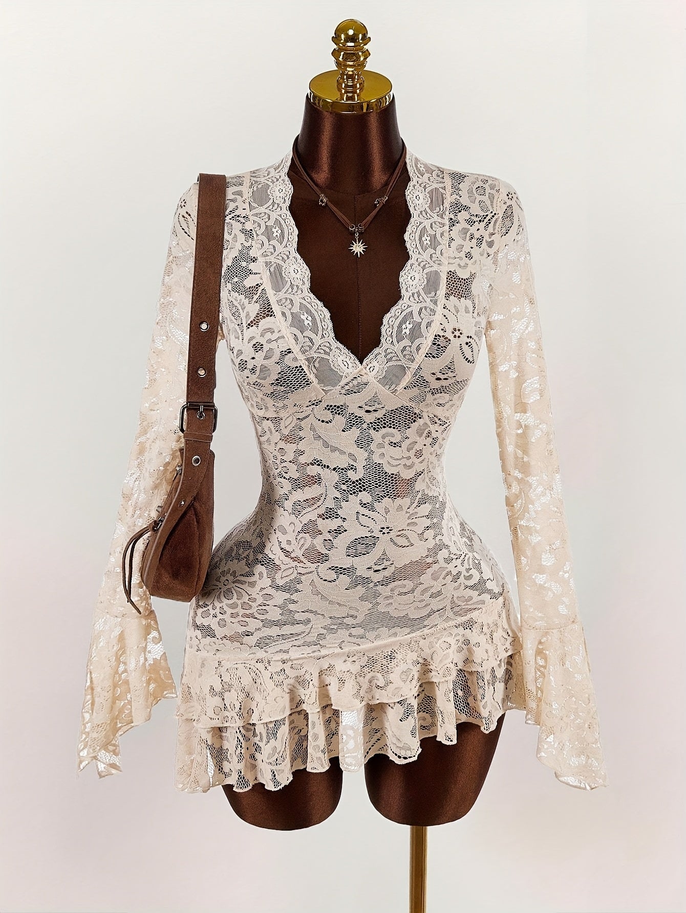 Bohemian Style - Low-Cut Mini Dress - with Sheer Fabric