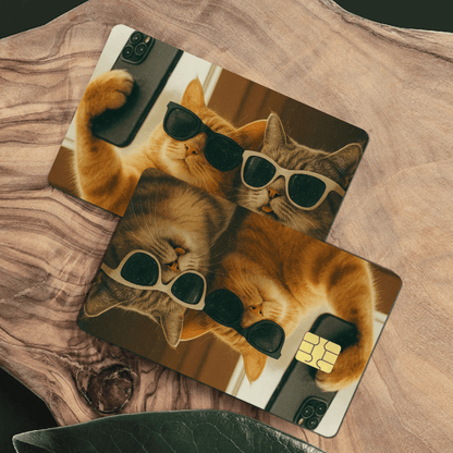 Halloween and Christmas gifts 1/2/4pcs in a set of cool cat selfie pattern Light Beige stickers, 1pc / 2pcs/ 4P cs sticke r s e t, Suitable for credit cards, bank c ards ， debit card ， bus passes 、 removable adhesive de