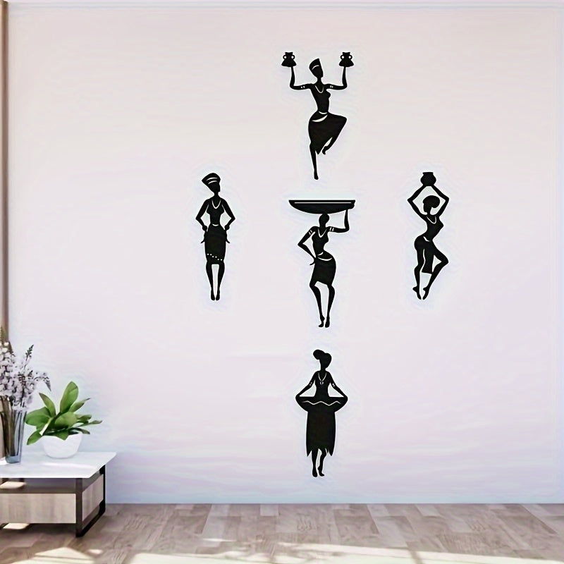 2D Flat, 5pcs African Female Acrylic Wall Decor, African Dancer Artwork, Framed Home Decor, House warming Gifts, Dance Scene Themed Party Decor, Perfect for Birthdays, Valentine's Day, Weddings and Christmas - Ideal for any o