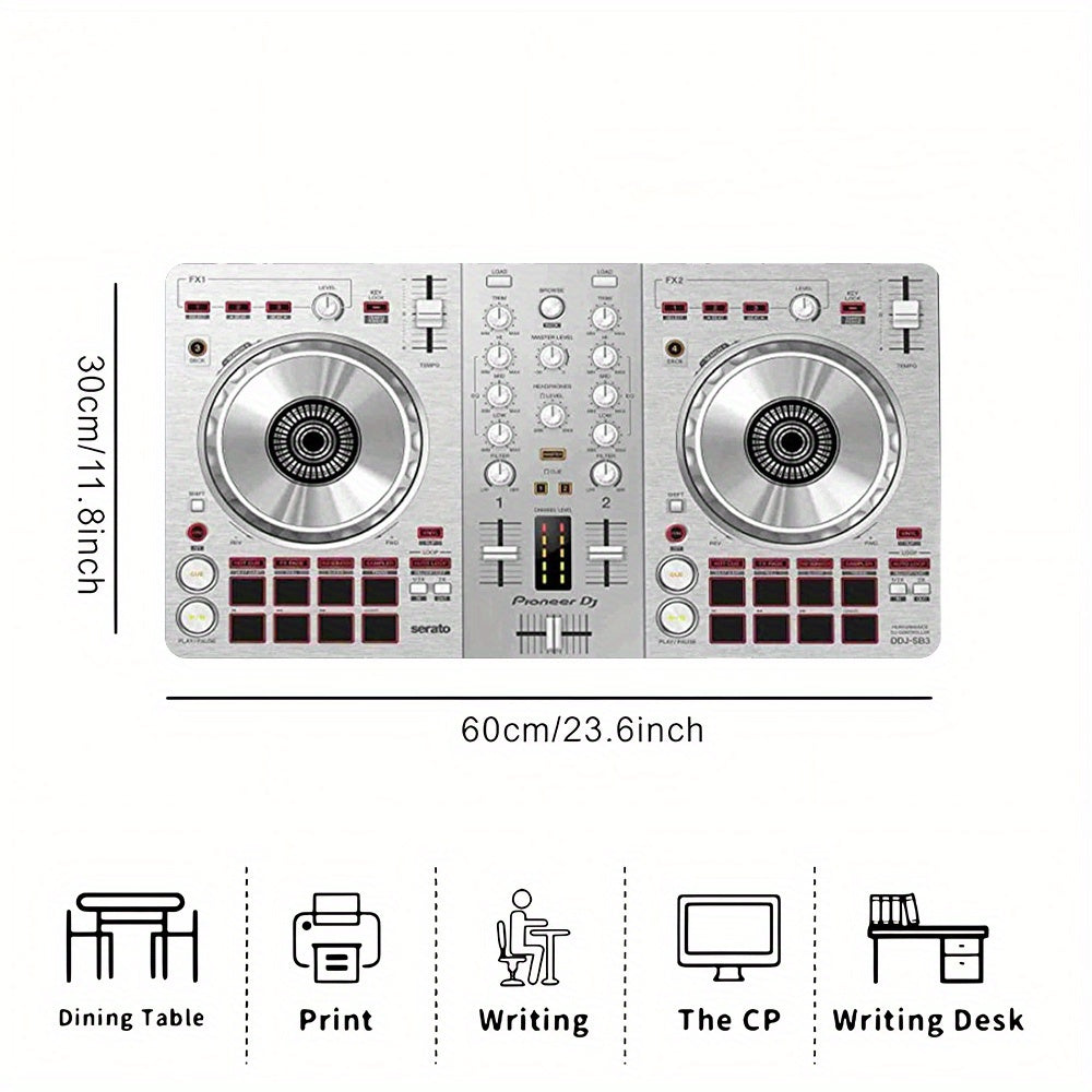 1 Pioneer DJ DDJ-SB3 Controller Mouse Mat & Office Desk Mat | Vibrant DJ Equipment Design with Turntable, Durable Polyester And Rubber Material, 90Cm/35.4 Inches, Red, Perfect for Home Studio And Office Use, Studio Equipment,