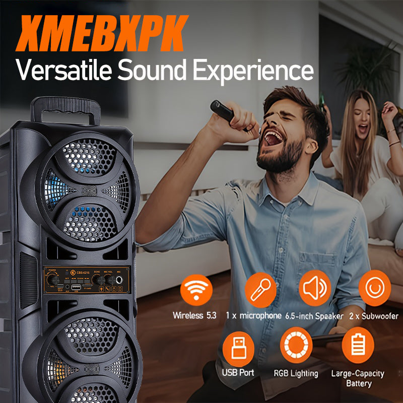 Professional Large Bluetooth Speaker with Microphone, Portable Design with Subwoofer Party Box for JBL, with LED Light, Compatible with BT/USB/TF/AUX/FM/TWS/MIC/EQ Functions, Professional Karaoke. Ideal Gift for Birthdays, Ch