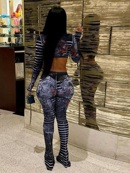 Women'S Sexy Two-Piece Outfit Set - Long Sleeve Pants, Chic Formal & Party Wear, Elegant Women'S Pantsuit for Night Out, Office, Everyday - D9722, Office Attire, Trendy Fashion, Stylish Construction, Fashionable Fabric, Long