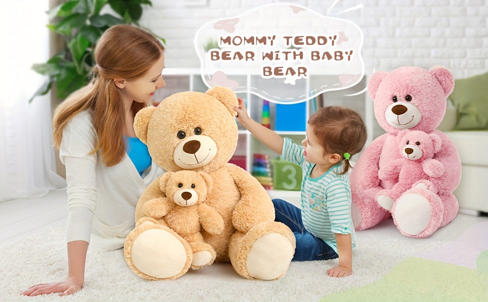 MaoGoLan Giant Teddy Bear Mommy And Baby Bear Soft Plush Bear Stuffed Animal for Teddy Bear Baby Shower, Tan, 39 Inches,  Cute Stuffed Animal, Huggable Plushie, Cozy Plush, Highquality Stuffing, Large Teddy Bear, Animal Lover
