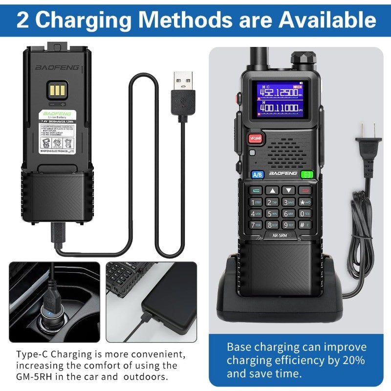 Baofeng Radio Ham Radio Long Range 5RM 10W Handheld NOAA Weather Radio 3800mAh Rechargeable Walkie Talkies for Adults with Programming Cable USB C Charging for Hunting Survival Gear 2 Pack
