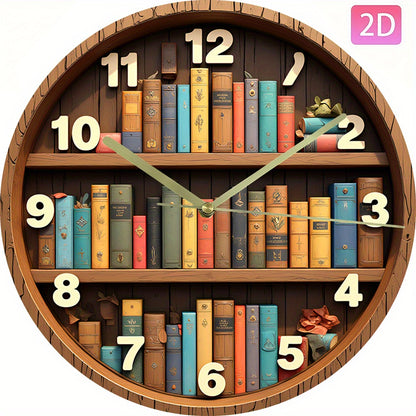 2D Flat, 1pc Bookshelf Wall Clock - Silent Non-Ticking Battery Operated (AA Batteries Not Included) - Vibrant Book Design with 12 Numbers, Acrylic Material, Perfect for Home, Office, Bedroom Decor - Unique Christmas Gift Idea