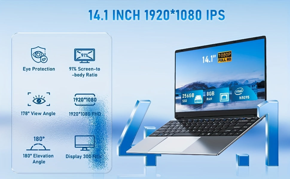 FUNYET Laptop Computer, Gaming Laptops 2026, Lap Top PC , 8GB/16GB RAM 256GB/512GB/1TB SSD, N5095 Processor(up to 2.9 GHz), FHD 1920 x 1080