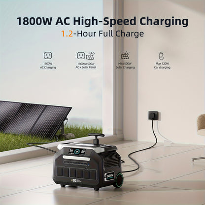 IEE 2400W Portable Power Station P2400 with 1pc 200W Solar Panel, 2048Wh Solar Generator, 1800W AC Charging, AC Outlets X 4, LiFePO4 Battery Power Station for Home Backup, Camping, RV, Emergencies, Portable Power Station with