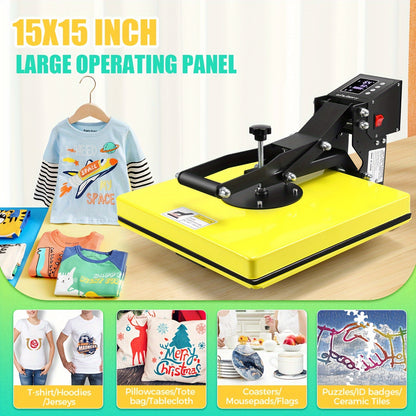 15x15 Heat Press Machine For T Shirts And Valentine'S Day Gifts With Slide Out Drawer, 3 Pre-Set Modes & Counting Function, Clamshell Styule Heat Transfer With Dual-Tube Heating System For Fast And Even Results - Perfect For
