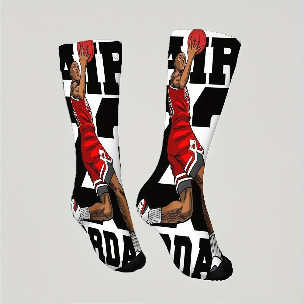 1pc 's 23 Iconic Jumpman Logo Socks - Breathable Stretchy Basketball Jersey Number 23 Design, Iconic Red/Black Colorblock for Fans, Gifts & Casual Attire (Limited Edition) - Hand Wash Only (Polyester/Spandex
