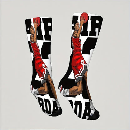 1pc 's 23 Iconic Jumpman Logo Socks - Breathable Stretchy Basketball Jersey Number 23 Design, Iconic Red/Black Colorblock for Fans, Gifts & Casual Attire (Limited Edition) - Hand Wash Only (Polyester/Spandex