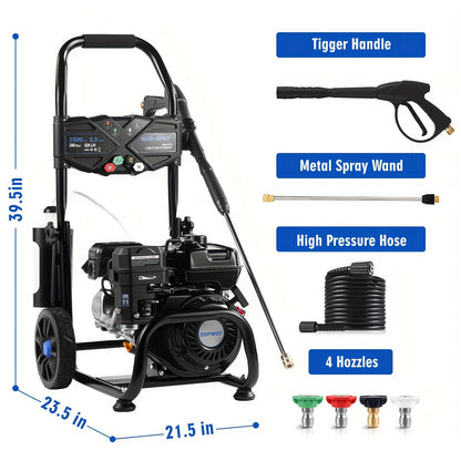 MUTAOMAY 3500PSI High-pressure Cleaning Machine, 2.3GPM High-pressure Cleaning Machine, with Four Adjustable Nozzles From 0 ° to 40 °, 25 Foot Long High-pressure Hose, Suitable for Flushing Dirt, Walls, Floors, Terraces, Ga
