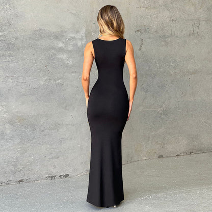 Women' French-Style Off-Shoulder/ Neck Sleeveless Bodycon Dress - Solid Color -Length Elegant Long Dress Suitable for Parties, Weddings, Prom, Spring/Summer Formal Wear