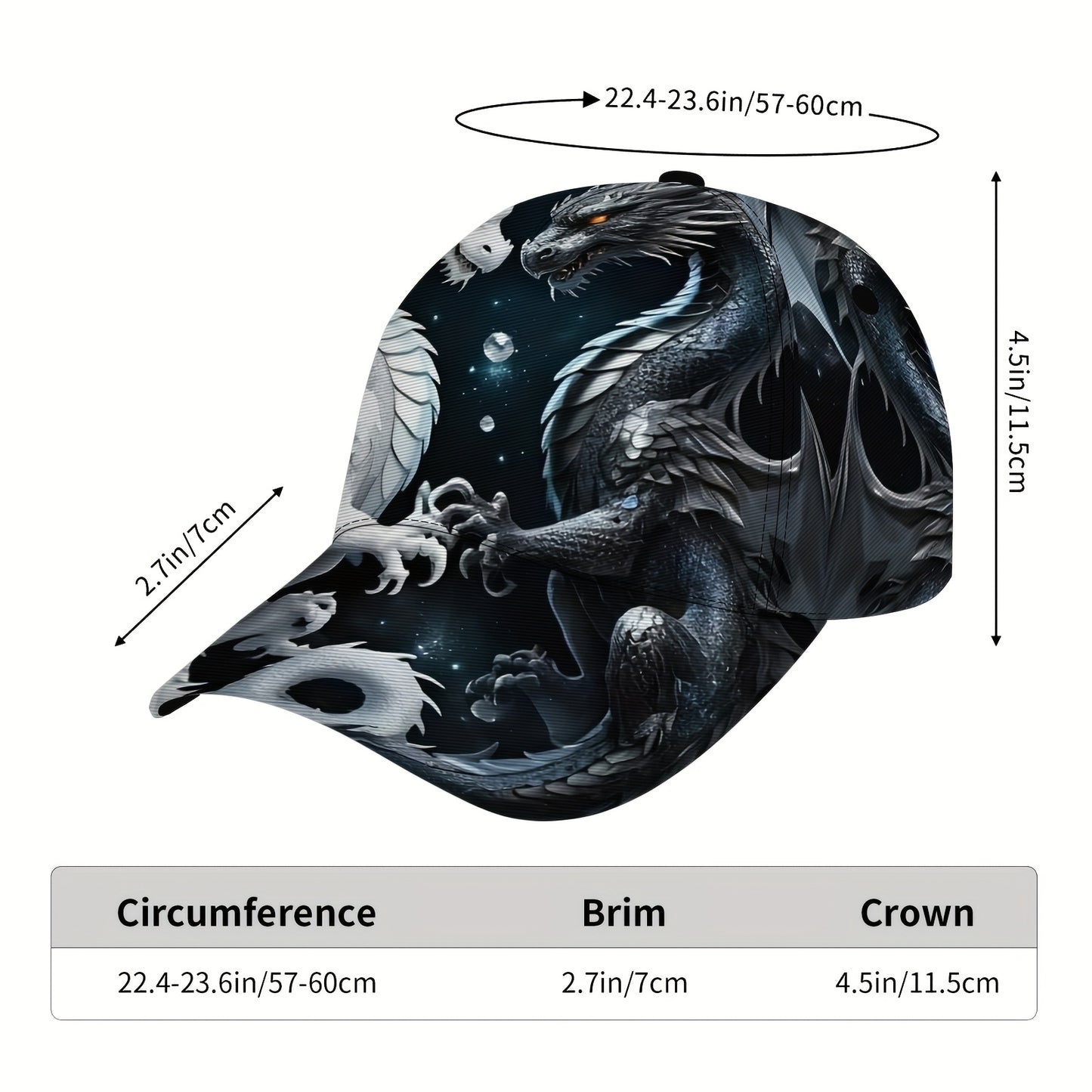 1pc Adjustable Dragon Baseball Cap for & - Black & White /Korean Dragon Scale & Wing Design, Lightweight PET &, Cool Casual Outdoor Sports Hat, Valentine's/Masquerade/ Accessory (Dragon